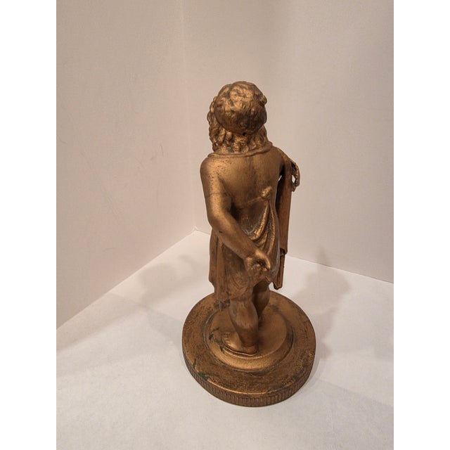 Antique Giltmetal Statue of a Little Girl Wearing a Heart Pendant Necklace For Sale - Image 4 of 15