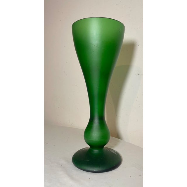 Tall Antique Sterling Silver Overlay Cameo Frosted Green Glass Flower Vase For Sale - Image 9 of 12