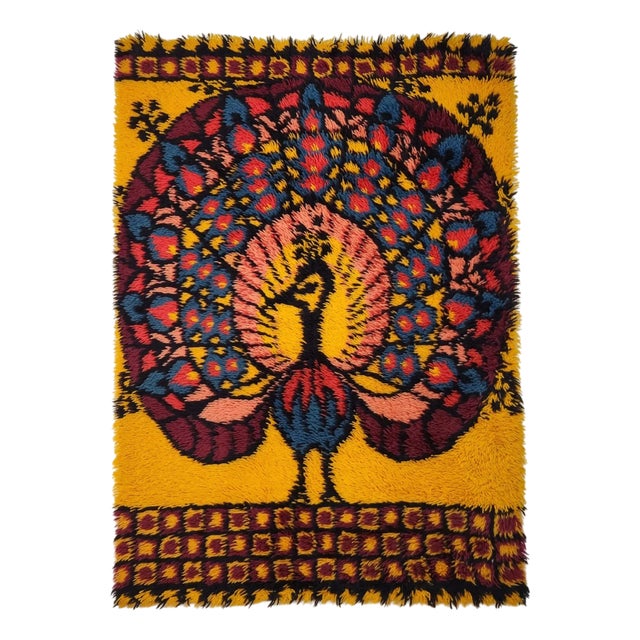 Peacock Tapestry or Rug by Ege Taepper, Denmark, 1970s For Sale