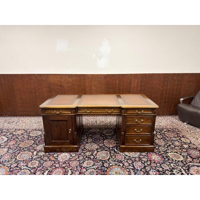 English Chesterfield Desk with Brown Leather For Sale - Image 4 of 18