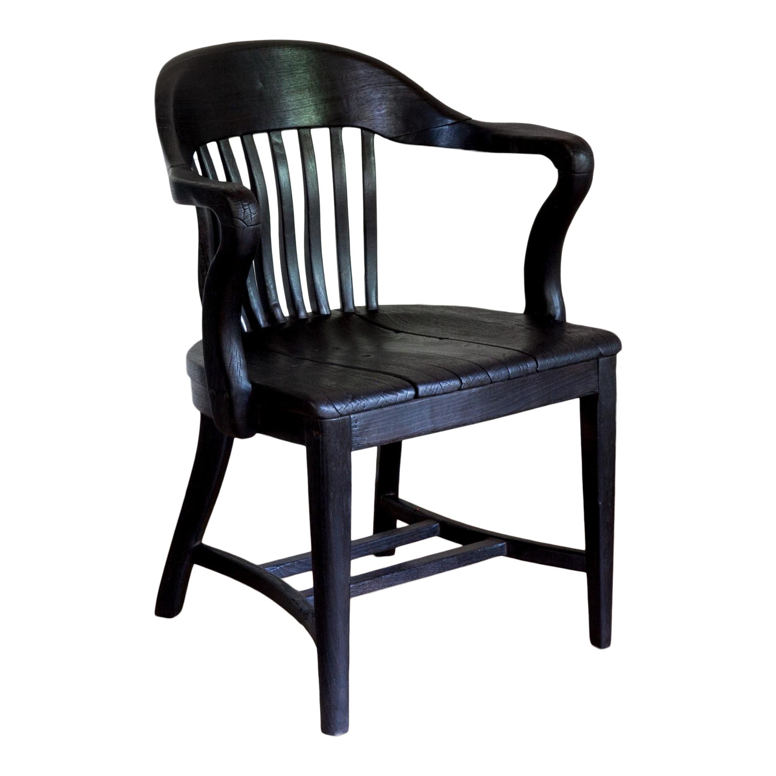 1950s Vintage Black Yakisugi Solid Wood Americana Banker's Club Chair