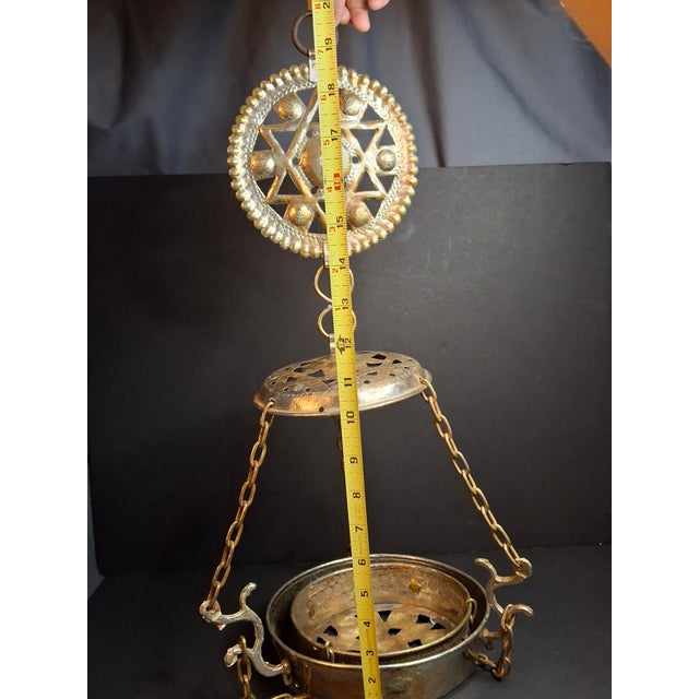 An authentic late 19th-century silver-plated brass/bronze Judaic hanging memorial lamp frame (Ner Tamid / Eternal Light)....