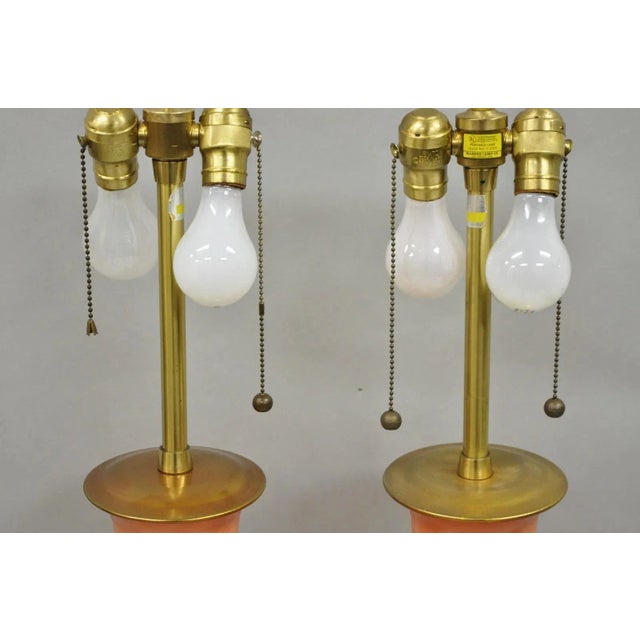 Vintage Marbro Chinoiserie Salmon Coral Pink Porcelain Table Lamps - A Pair For Sale In Philadelphia - Image 6 of 12