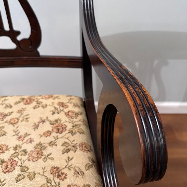Brown Early 20th Century Tell City Chair Company Harp-Back Chair With Arms For Sale - Image 8 of 12