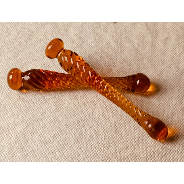 Glass 1930s Cambridge Glass Amber Cocktail Muddlers Pair - Art Deco Barware For Sale - Image 7 of 9