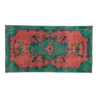 Mid-Century Vintage Turkish Oushak Rug in Coral and Green, 3’7” X 6’9 For Sale
