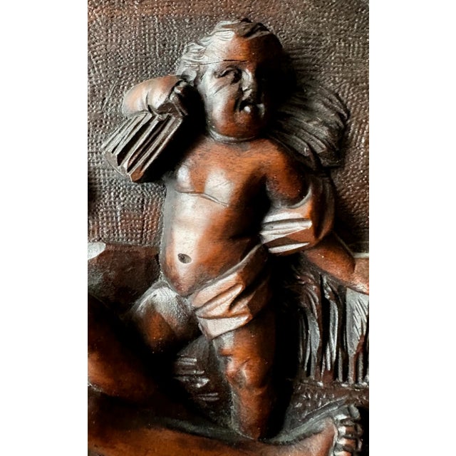 Late 19th Century Antique 19thc Large Traditional Carved Wood Sculpture Panel Female With Cherubs For Sale - Image 5 of 10