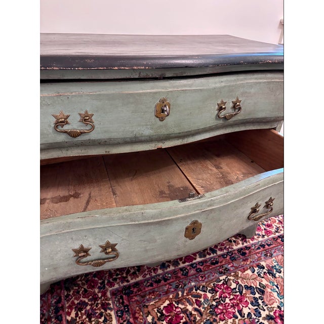 18th Century Swedish Gustavian Painted Chest of Drawers With Original Blue-Green Paint For Sale - Image 4 of 6