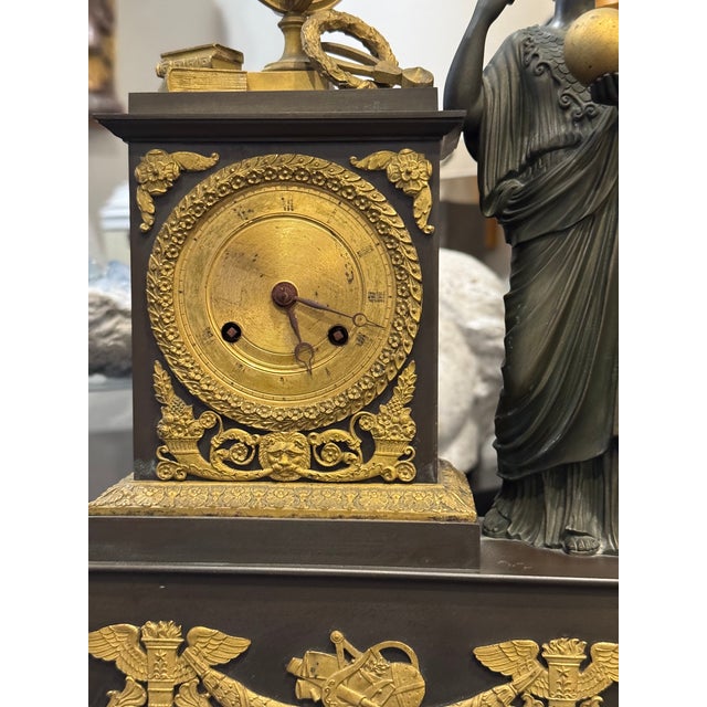 Metal French Restoration Athena (Minerva) Patinated & Fire-Gilt Bronze Mantel Clock by Louis Alfred Baveux For Sale - Image 7 of 16