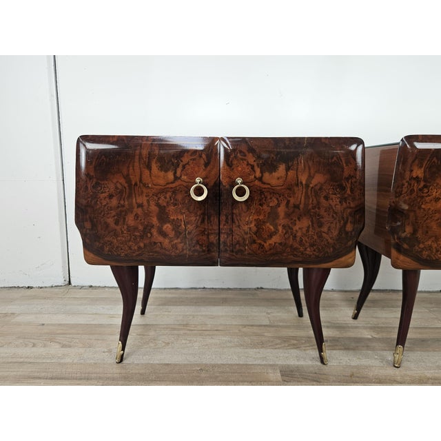 Mid-Century Mahogany Nightstands with Mirrored Top, 1950, Set of 2 For Sale - Image 9 of 16