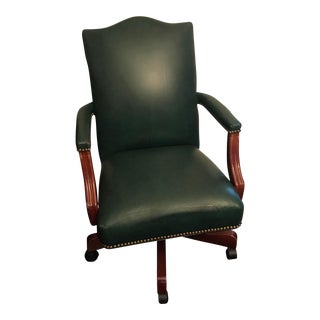 Ethan Allen "The Lee" Rolling Dark Green Leather Desk Chair For Sale