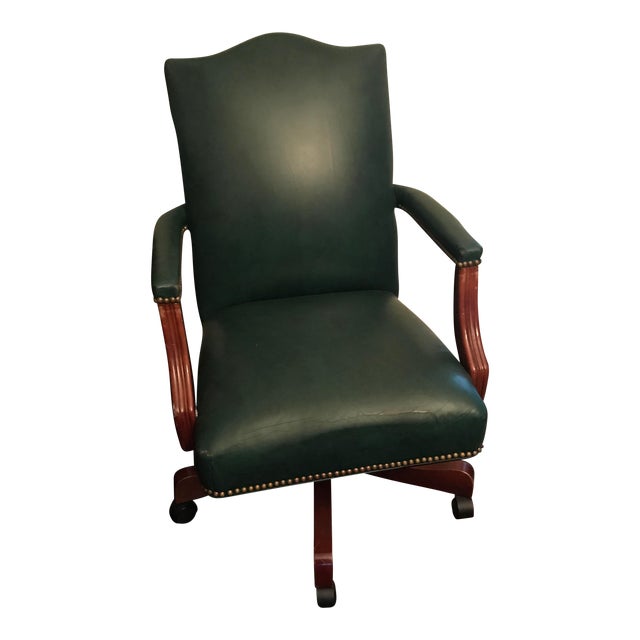 Ethan Allen "The Lee" Rolling Dark Green Leather Desk Chair Chairish