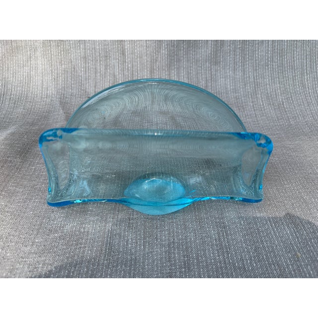 Glass Vintage Folded Blue Art Glass Napkin Holder For Sale - Image 7 of 12