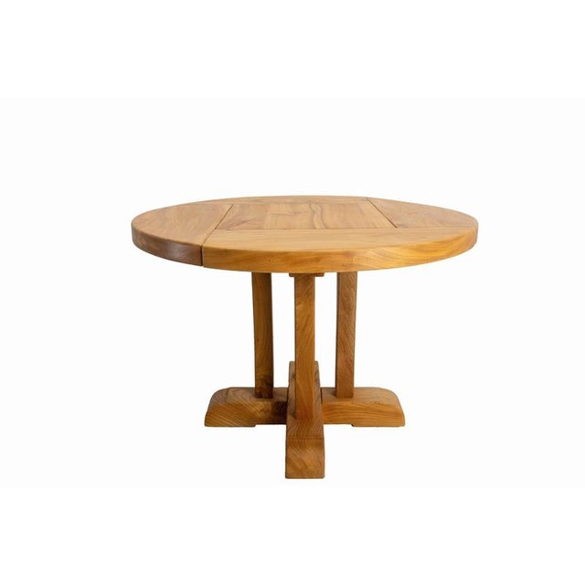 Large French Round Elm Dining Table from Charlotte Perriand For Sale - Image 3 of 13