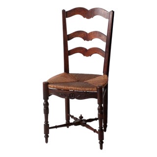 Antique French Provincial Rush Seat Ladder Back Chair For Sale