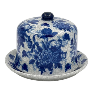 Vintage Bombay Company Blue and White Ceramic Cheese Dome