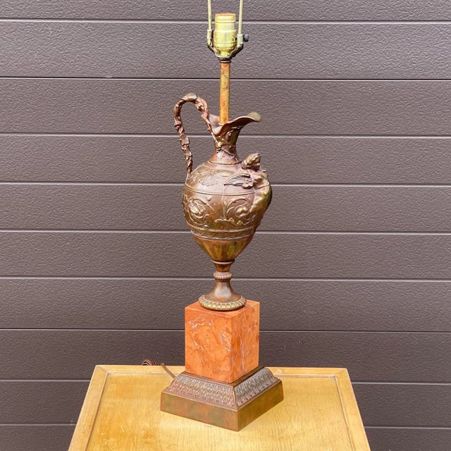 American Vintage Classical Style Bronze Pitcher on Marble Base Tall Table Lamp For Sale - Image 3 of 13