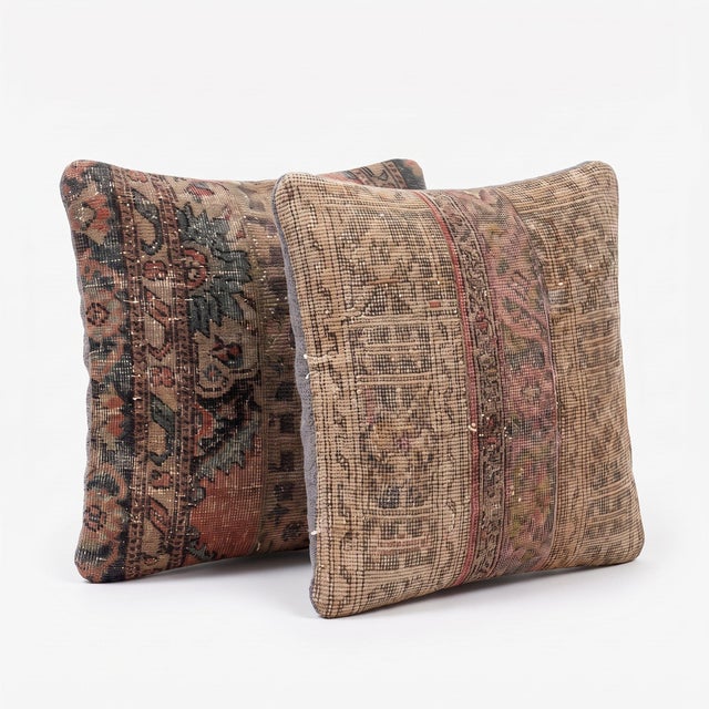 Mid-Century Modern Muted Turkish Rug Pillow Cover 24'' X 24'' - Set of Two For Sale - Image 3 of 4