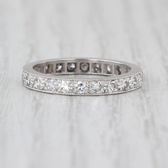 Vintage 0.70ctw Diamond Eternity Band 900 Platinum Wedding Ring Annivesary, Size 6.75 For Sale In Greensboro - Image 6 of 7