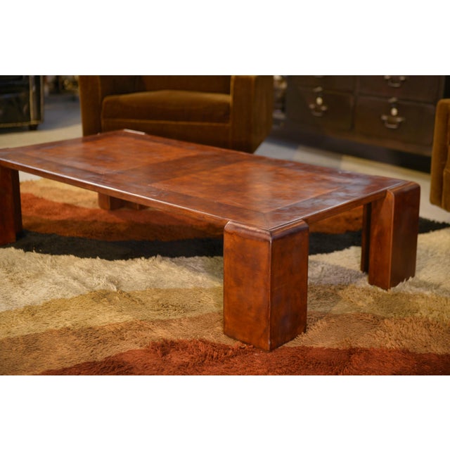 Brown Vintage Coffee Table in Leather, 1950s For Sale - Image 8 of 10