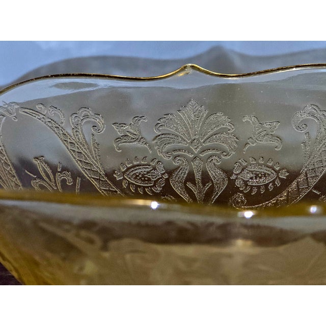 Vintage Lancaster Glass “Landrom” Topaz Etched Bowl With Handles – Depression Era For Sale - Image 4 of 10