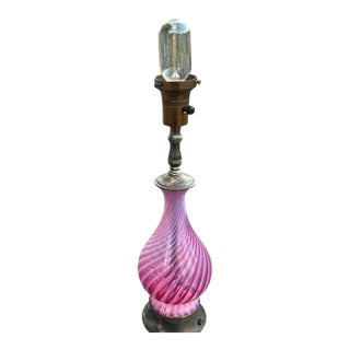 Antique Victorian Opaline Cranberry Glass Lamp With Edison Bulb For Sale