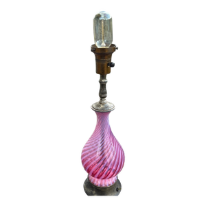 Antique Victorian Opaline Cranberry Glass Lamp With Edison Bulb