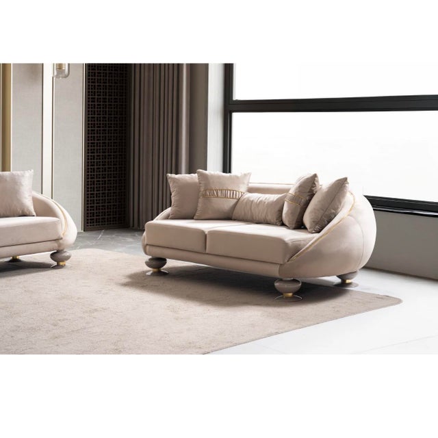 Contemporary Elysium Neutral 3-Piece Sofa Set by Casa Milano - Curved Modern Luxury With Gold Details For Sale - Image 3 of 16