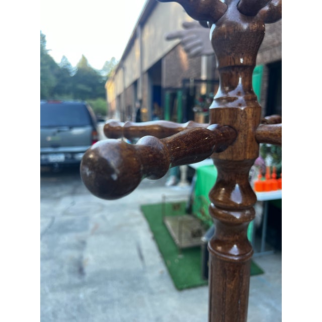 Brown 1970s Tall Vintage Hand Carved Wooden Coat Rack For Sale - Image 8 of 9