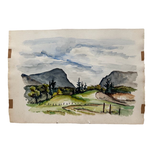Henry Emil Salloch Original Watercolor on Paper Mountain Valley 1940 For Sale
