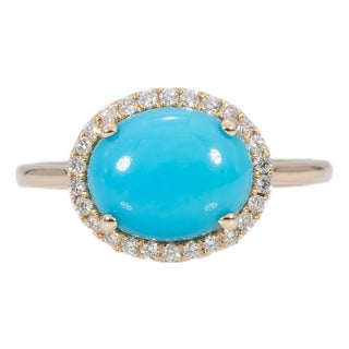 2.3Ct Sleeping Beauty Turquoise Ring With Natural Diamonds Accents: 14k Gold, Size 6.75 For Sale