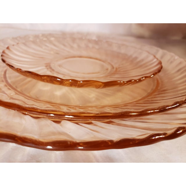 Arcoroc France Pink Glass Plates Swirl 12 Piece Set Chairish