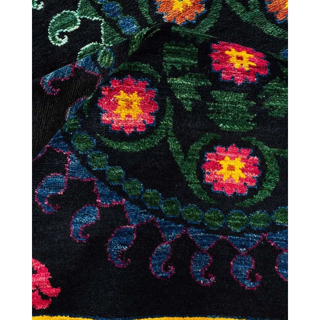 Textile Suzani Hand Knotted Area Rug, Black - 9' 4" x 10' 1" For Sale - Image 7 of 9