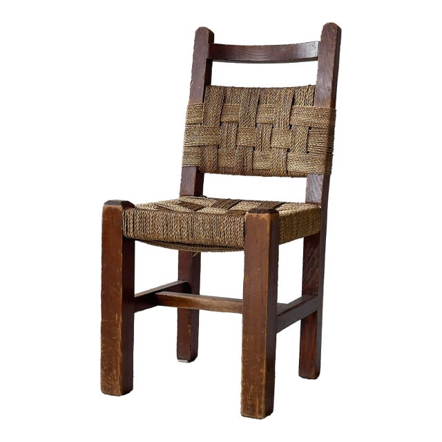 Rope and Dark Oak Side Chair, 1940s France For Sale