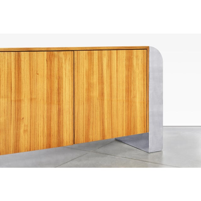Mustard Mid-Century Modern Zebrawood and Chrome Credenza by John Mascheroni For Sale - Image 8 of 12