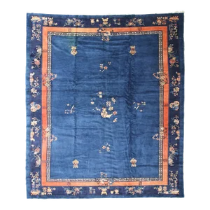 1920s Blue Antique Chinese Art Deco Peking Wool Area Rug | 8'08" X 11'11"