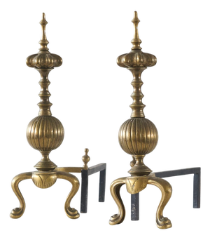 Large Neoclassical Andirons in Patinated Brass, 1920s, Set of 2