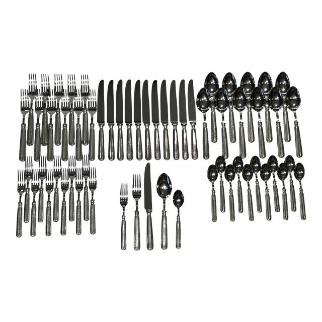 60 Piece Williams-Sonoma Alton Pewter Flatware Set For Sale