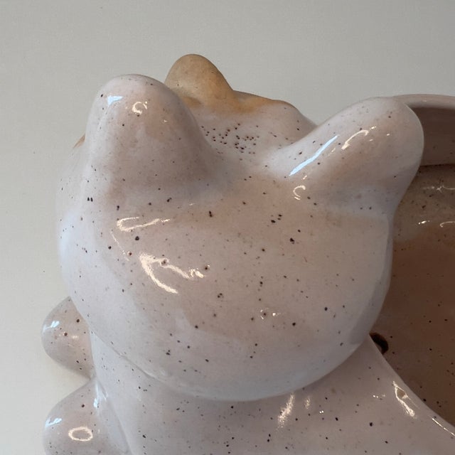 1960s Vintage 1960s Cat Pottery Planter David Stewart Lions Valley Stoneware Speckled Glaze MCM For Sale - Image 5 of 13