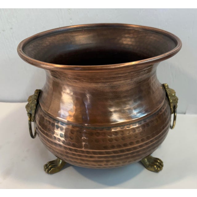 French Vintage Hammered Copper Planter With Lion Masks For Sale - Image 3 of 8