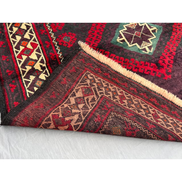 Vintage Afghan Hand-Knotted Wool Runner Rug | Tribal Red & Black Geometric Rug For Sale - Image 10 of 10