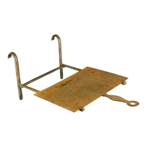 1700/1800's Wrought Iron Open Fire Warmer With Sliding Shelf Hanging