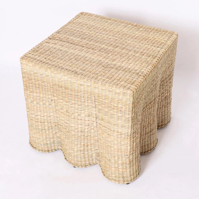 Early 21st Century Fs Flores Collection Pair of Woven Reed Square Ghost Drapery Stands For Sale - Image 5 of 9