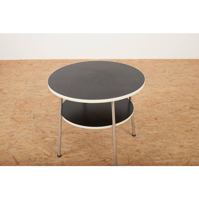 Gispen Coffee Table Model 503 with Matte Tubular Steel, Wood with Black Linoleum and Plastic Edging from Gispen, 1954 For Sale - Image 4 of 14