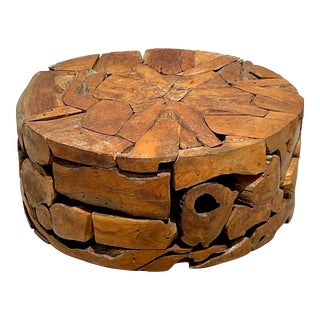 Late 20th Century Vintage Boho Wood Collage Coffee Table For Sale