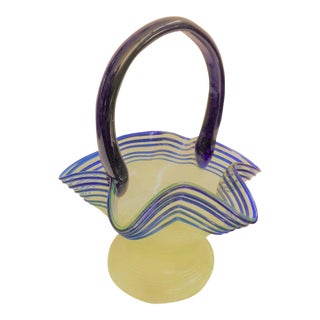 Mid 20th Century Murano Hand Blown Free Form Handkerchief Glass Vase With Overhead Handle For Sale