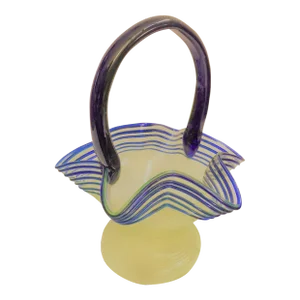 Mid 20th Century Murano Hand Blown Free Form Handkerchief Glass Vase With Overhead Handle