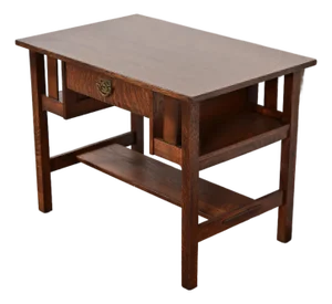 Stickley Brothers Antique Mission Oak Arts & Crafts Desk With Built-in Bookcases, Newly Refinished