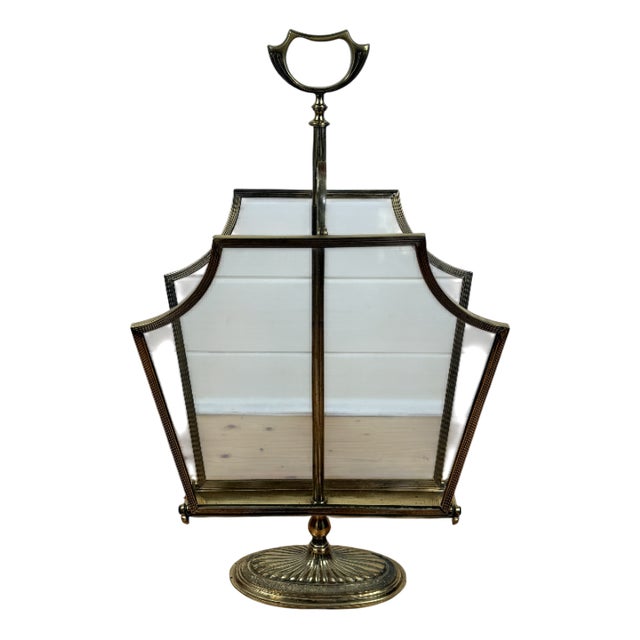 Vintage Hollywood Regency Magazine Rack in Brass and Glass, 1950s For Sale