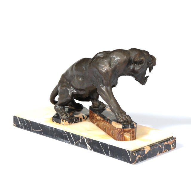 Art Deco Tiger, 1930, Patinated Bronze on Marble and Onyx For Sale - Image 10 of 14
